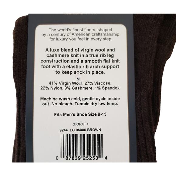 Alchester Giorgio Brown Socks Cashmere Wool Blend Mens Luxury Crew Dress L 10-13 - Picture 4 of 4